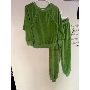 SUZIE KONDI Velour Saba Raglan Top light Green Sweatshirt Pants Set rare color